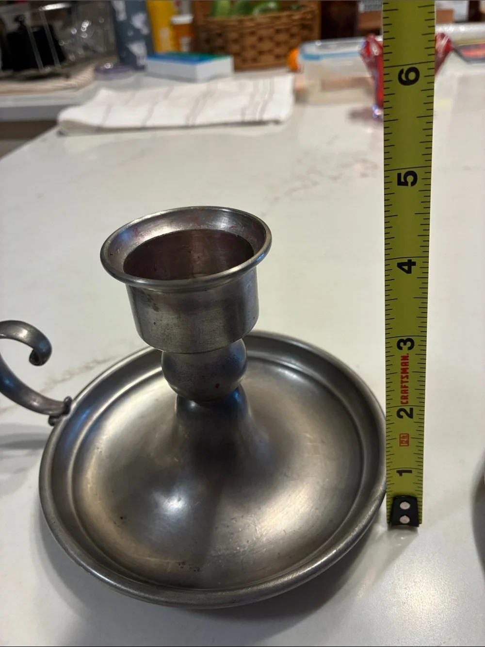 Set of large Vintage Early American Pewter Chamberstick Candle Holders by WEB